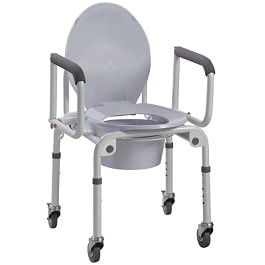 Drop Arm Commode With Wheels and Paddred Armrests - 300 Lbs Cap